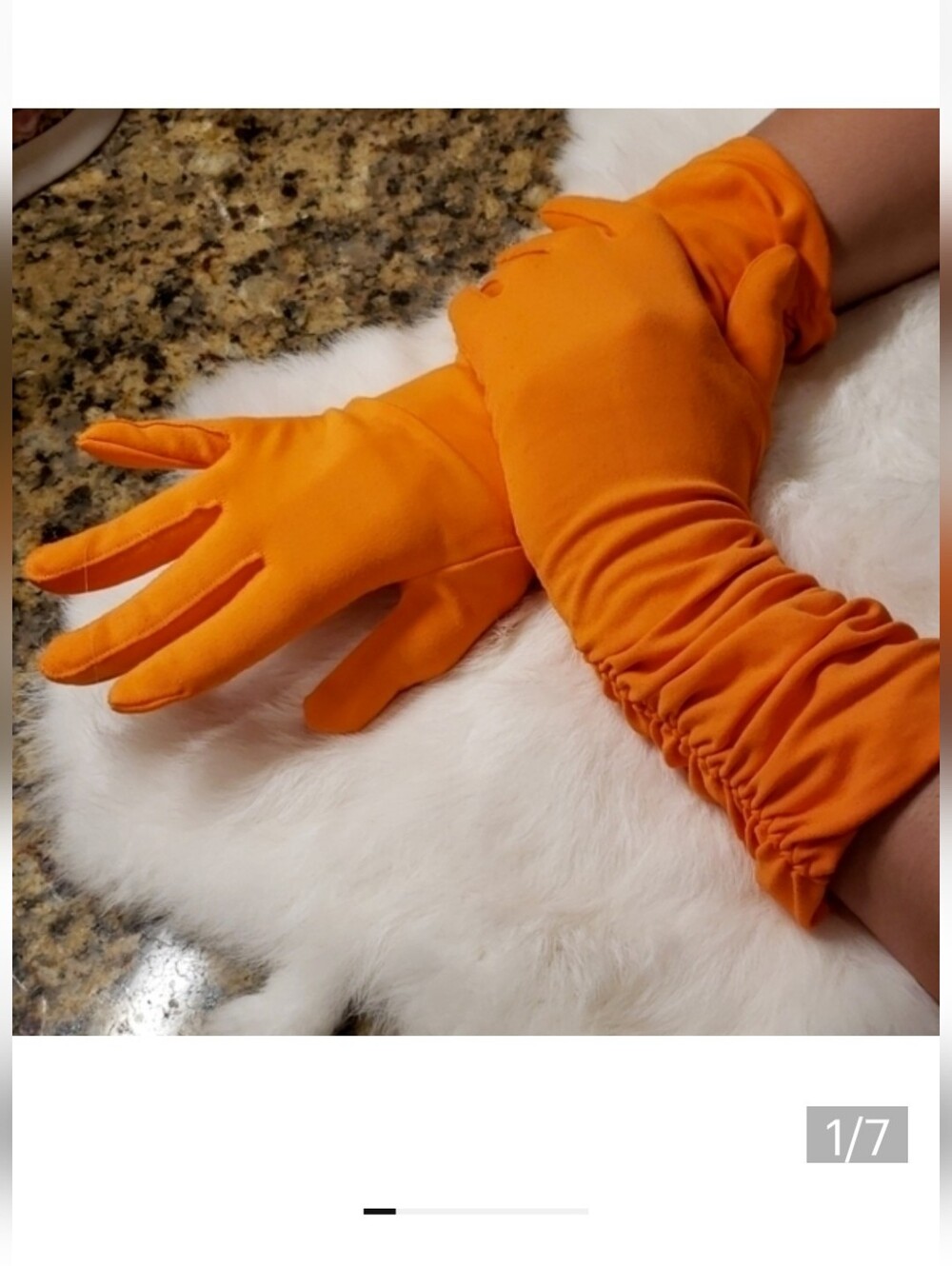 Orange Ruched‎ Elbow Gloves -Vintage